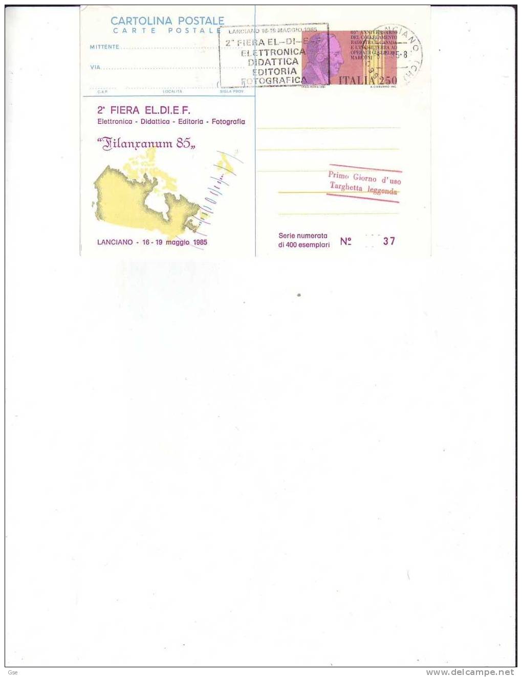 ITALIA 1985 - Cartolina Ufficiale Con Annullo Meccanico - Elettronica-didattica-editoria-fotografia - Photographie