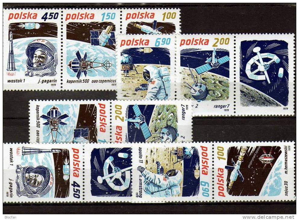 Raumfahrt In Kehrdrucken Polen 2659/3, 9 X ZD+ Block 80 ** 14€ Salut 6, Lunik 2 Und Ranger 7 - Collections (en Albums)