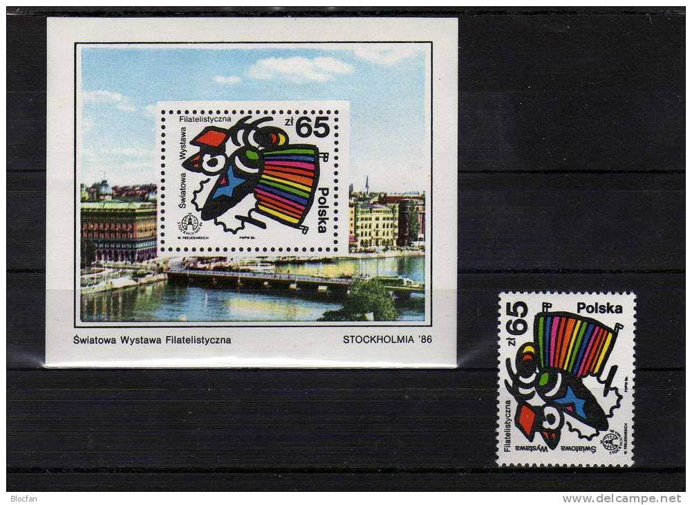 Ausstellung STOCKHOLMIA 1986 Polska 3048+Block 100 ** 4€ Brieftaube In Tracht Aus Polen Philatelic EXPO Sheet M/s Poland - Ongebruikt