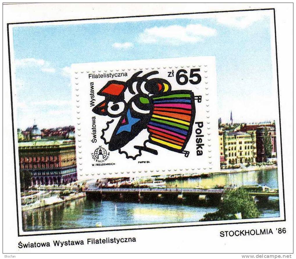 Ausstellung STOCKHOLMIA 1986 Polska 3048+Block 100 ** 4€ Brieftaube In Tracht Aus Polen Philatelic EXPO Sheet M/s Poland - Nuovi