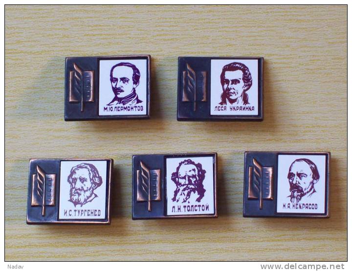 PINS Of The USSR, 1973&#x433;, WRITERS &ndash;5 Pieces. - Personajes Célebres