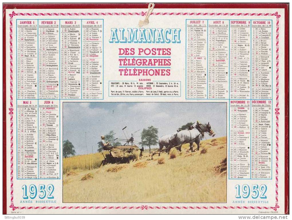 Almanach Des PTT. Calendrier 1952 (83). Les Moissons. Imp. OLLER. Complet. - Big : 1941-60