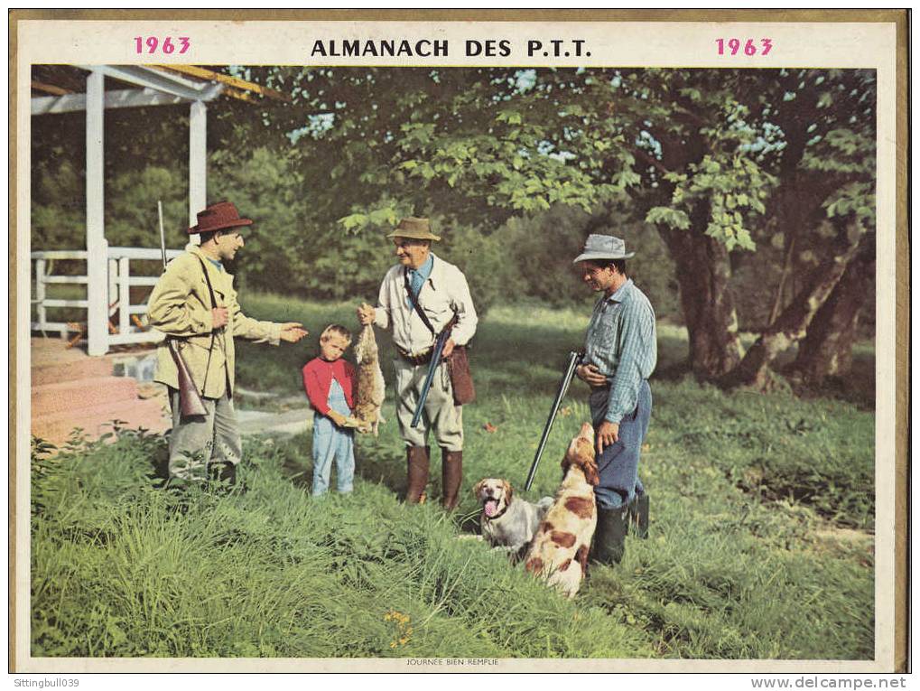 Almanach Des PTT. Calendrier 1963 (07). Retour De Chasse Et Pâturage Sauvage. Imp. OLLER. Complet. - Big : 1961-70