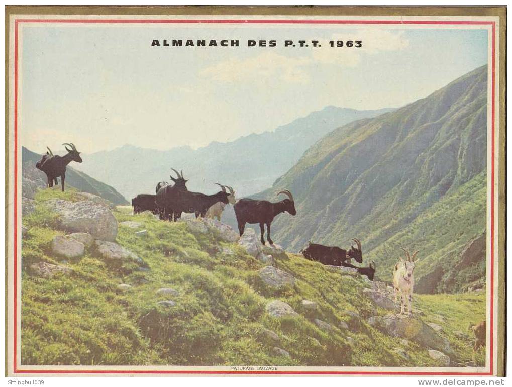 Almanach Des PTT. Calendrier 1963 (07). Retour De Chasse Et Pâturage Sauvage. Imp. OLLER. Complet. - Tamaño Grande : 1961-70