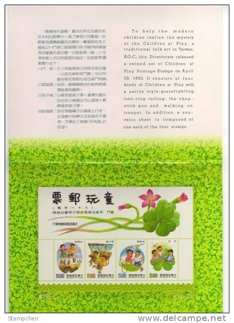 Folder 1992 Toy Stamps S/s Chopstick Gun Iron-ring Grass Fighting Ironpot Dragonfly Goose Ox Kid - Sin Clasificación