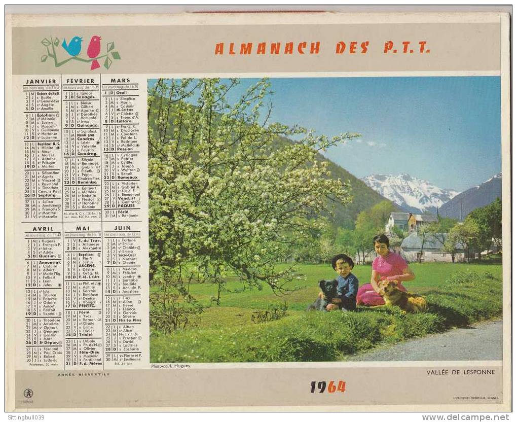 Almanach Des PTT. Calendrier 1964 (83). Scène : Villeneuve (Haute Provence) Et Vallée De L'Esponne. Oberthur. Complet. - Grand Format : 1961-70