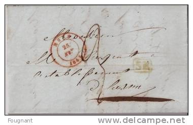 BELGIQUE : 1845:Précurseur:MONS Pour SAINT-GHISLAIN.Avec Texte.Oblit.MONS Double Cercle Rouge.Verso:St Guislain,double C - 1830-1849 (Unabhängiges Belgien)