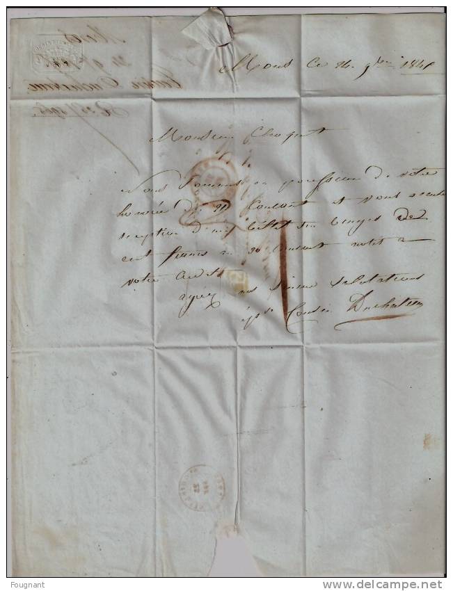 BELGIQUE : 1845:Précurseur:MONS Pour SAINT-GHISLAIN.Avec Texte.Oblit.MONS Double Cercle Rouge.Verso:St Guislain,double C - 1830-1849 (Independent Belgium)