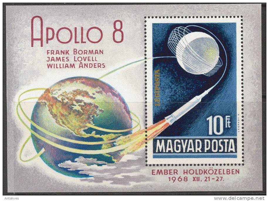 Hungary 1968 Space Espace Apollo-8 Block MNH - Europa