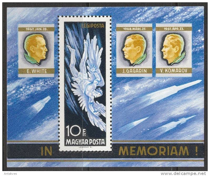 Hungary 1968 In Memory Astronauts Gagarin, White, Komarov Block MNH - Europe