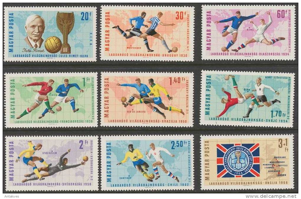 Hungary 1966 Soccer Football England-66 Set Of 9 MNH - 1966 – England