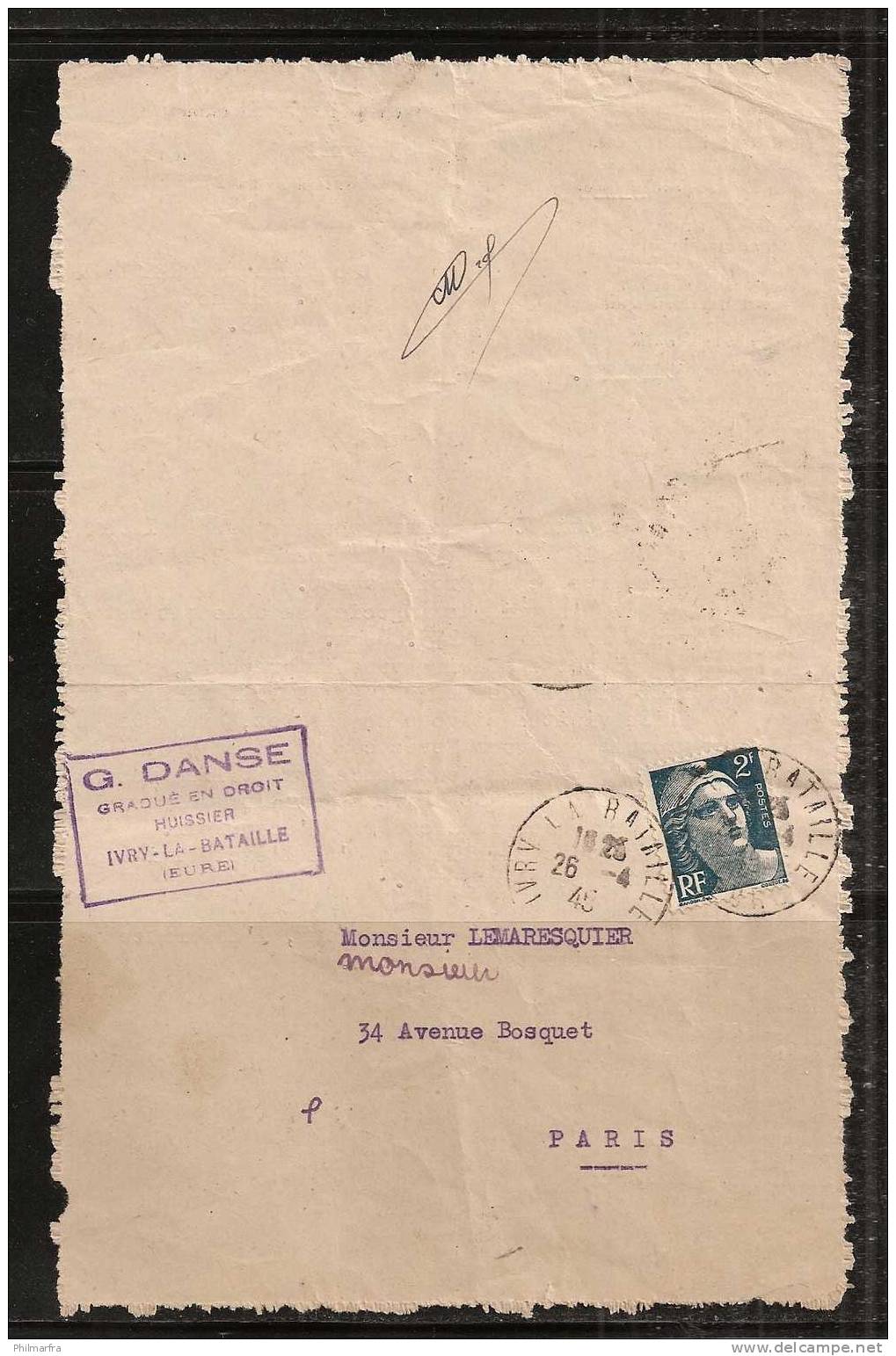 France YT 713 Sur Lettre - 1945-54 Marianne De Gandon