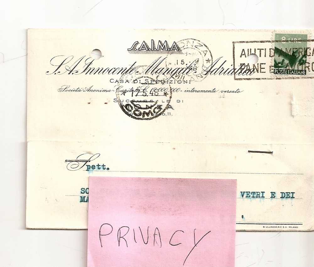 CI SONO FORI DA ARCHIVIO CARTOLINA POSTALE COMMERCIALE SAIMA CASA SPEDIZIONI DI MONZA - Monza