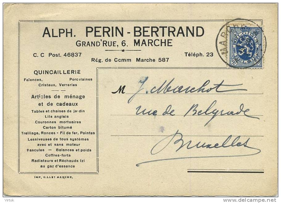 Marche  :  Alph. Perin - Bertrand : Articles De Ménage Et De Cadeaux  ( Carte Reclame ) - Marche-en-Famenne