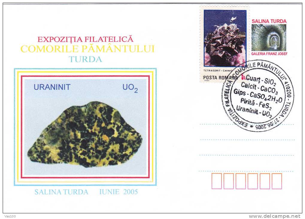 Minerals,MINERAUX "URANINIT" ,rare Cover 2005, Stamps Obliteration Concordante  27.06.2005 Turda  - Romania. - Minerals