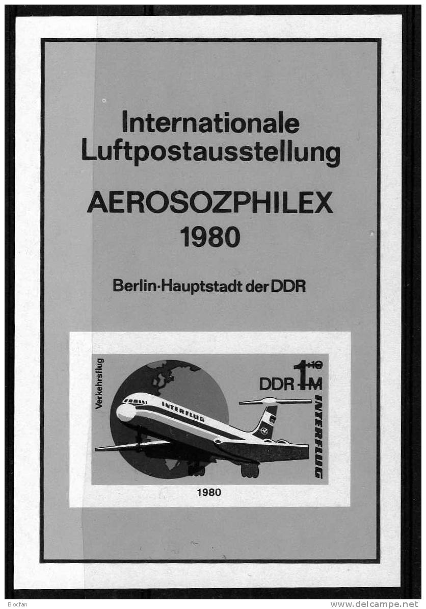 4. Schwarzdruck-Block BMA Aero 1980 DDR 2520, Bl.59+  59S ** 10€ Flugzeug IL 62 - Helicopters