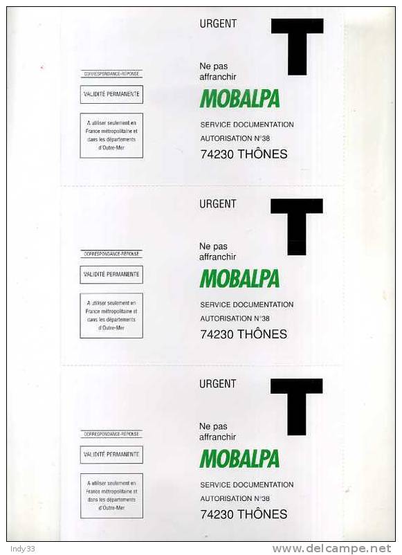 - CARTE REPONSE T COMMERCIALE . GROUPE DE 3 - Cartes/Enveloppes Réponse T