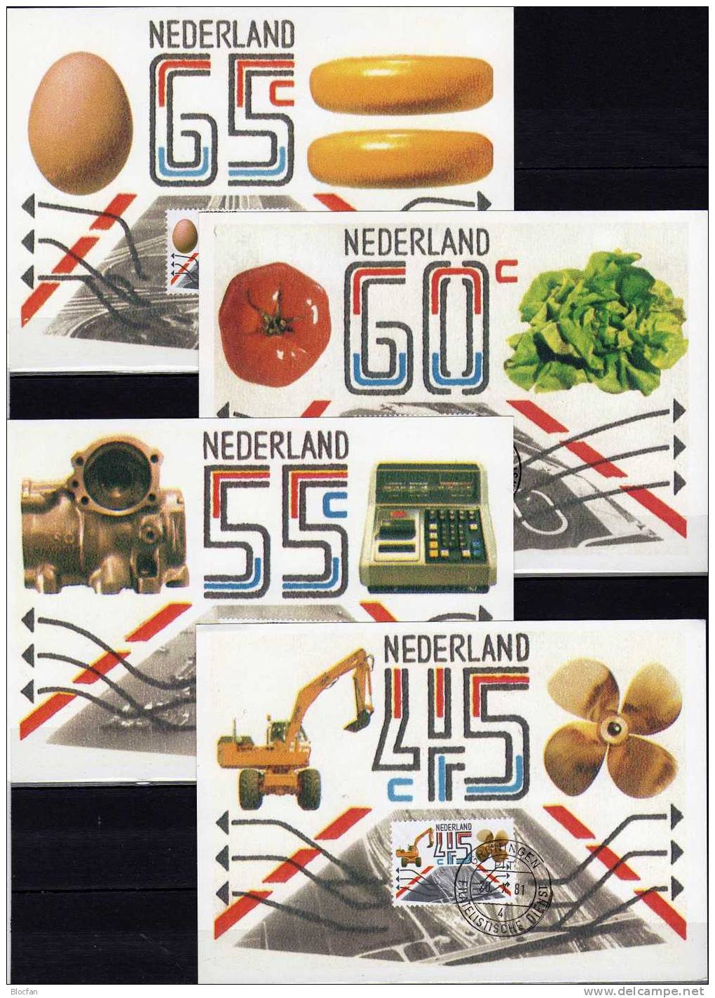 Export Und Transport 1981 Niederlande 1189/2 Als 4xMKt. O 16€ Gemüse, Käse, Technik, Bagger - Autres & Non Classés