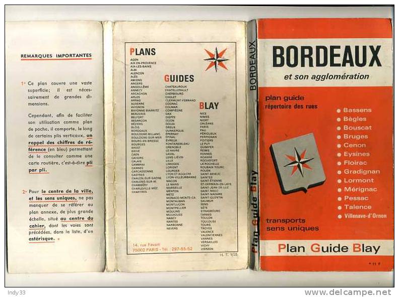 - PLAN GUIDE BLAY . BORDEAUX ET SON AGGLOMERATION . 1980 - Topographische Karten