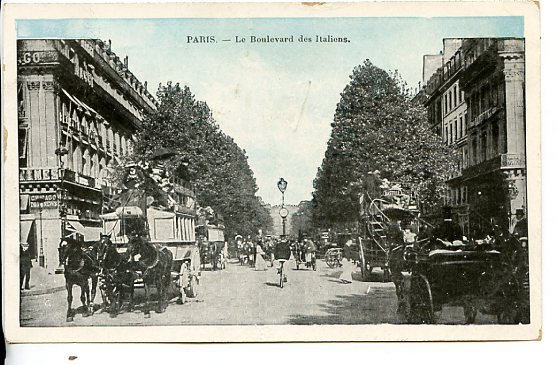 CPA 75.-PARIS.-Boulevard Des Italiens - Omnibus (Atelages 3 Cheveaux )- Juill 175 - Public Transport (surface)