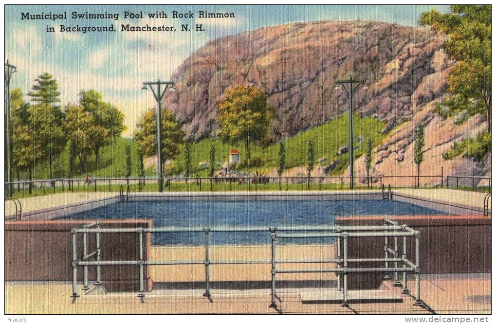7373  Stati  Uniti     Manchester  N. H.   Municipal Swimming Pool With Rimmon  In  Background   NV - Manchester