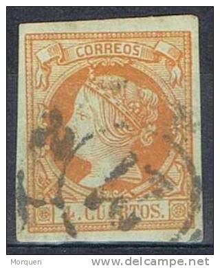 España Isabel II 1860,  4 Cuartos BURGOS, Rueda Carreta 21. Edifil Num 52  º - Usati