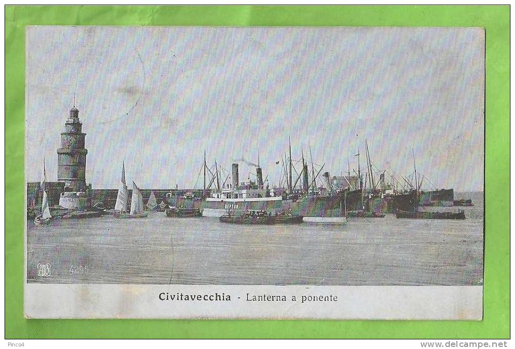 CIVITAVECCHIA LANTERNA A PONENTE CARTOLINA FORMATO PICCOLO VIAGGIATA NEL 1911 - Civitavecchia