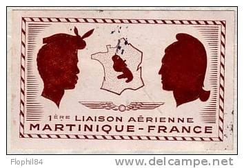 MARTINIQUE-1er LIAISON AERIENNE DIRECTE MARTINIQUE FRANCE - DE FORT DE FRANCE LE 8-7-1947 -VERSO VIGNETTE DE LA PREMIERE - Autres & Non Classés