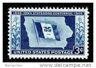 1946 USA Map And Flag Of Iowa Stamp Sc#942 Historic Corn - Groenten