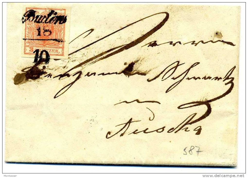 LETTERA Da BUDIN (Boemia) Del 18.10.1851 Affr. Con 3 Kr. Rosso 1° Tipo HP. - Lettres & Documents