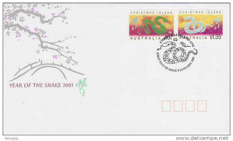 Christmas Island-2001 Year Of The Snake  FDC - Christmaseiland