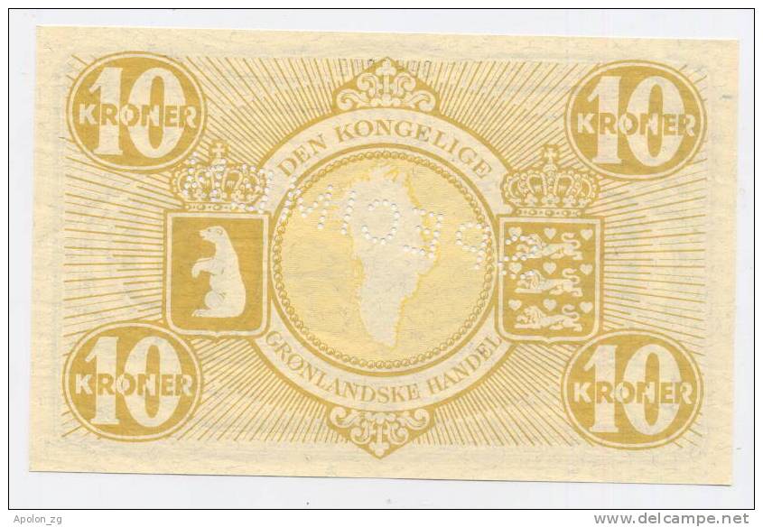 GREENLAND: 10 Kroner 1953- UNC * *SPECIME *P21s  RARE BANKNOTE !!! - Groenland