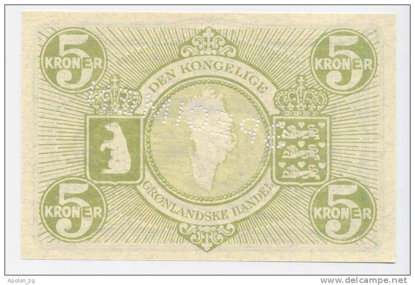 GREENLAND: 5 Kroner 1953- UNC *SPECIMEN *P18 *  RARE BANKNOTE !!! - Grönland