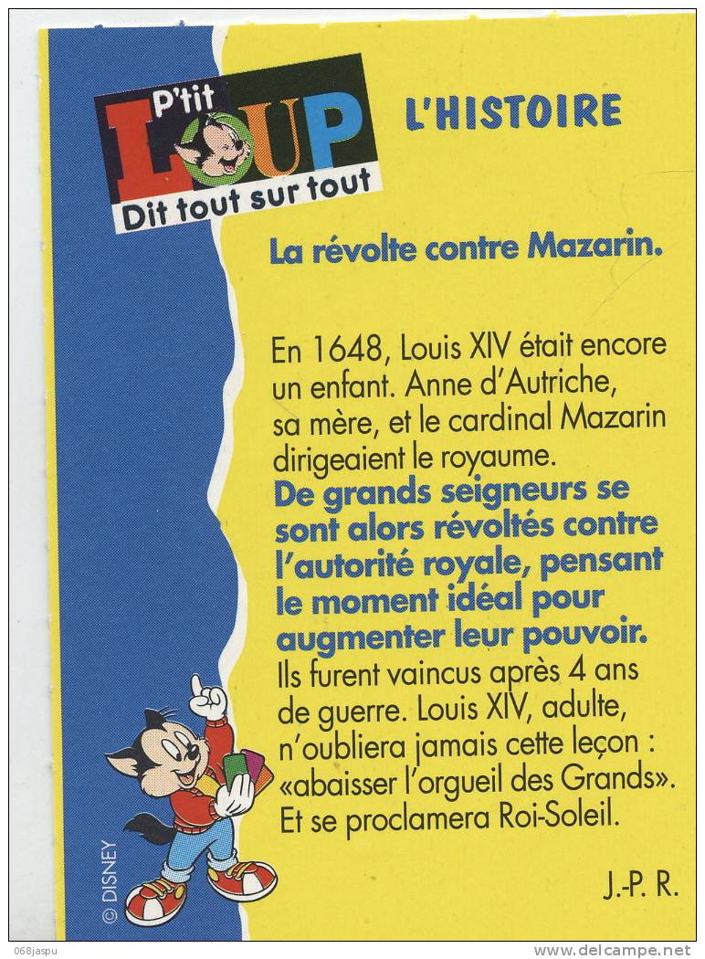 Fiche P´tit Loup Histoire Fronde Mazarin - Histoire