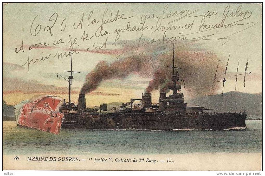67  MARINE DE GUERRE   -  "Justice" ,  Cuirassé De 1er Rang - Warships
