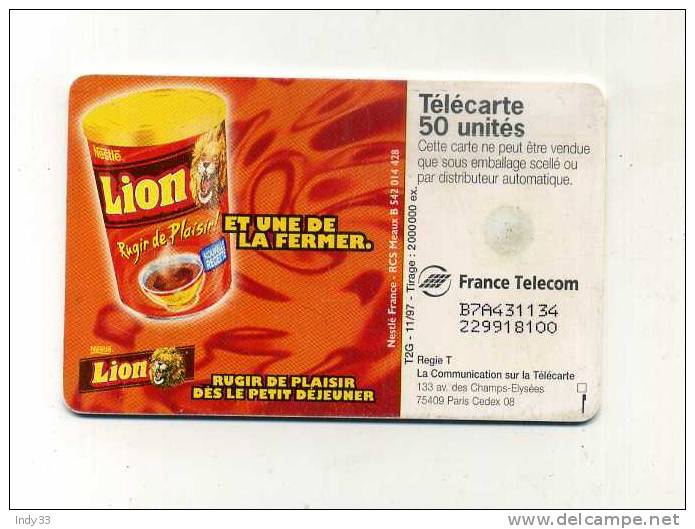 - TELECARTE LION PETIT DEJEUNER . 1997 - Alimentation