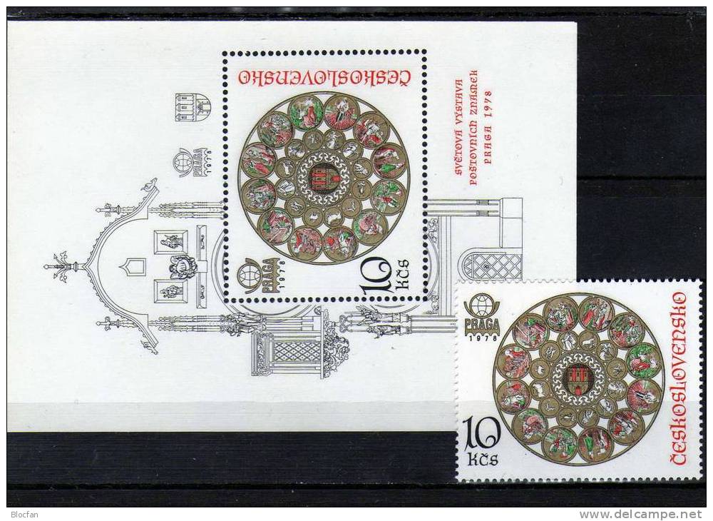 Rathaus-Uhr Prag CSSR 2456+ Block 35 ** 27€ Plus E-Karte Zur PRAGA Kalendarium Mit Tierkreis-Zeichen - Unused Stamps