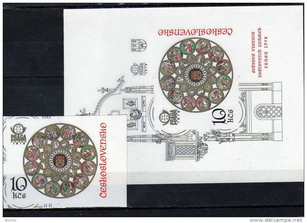 Ungezähnter Uhrenblock CSSR 2456 B + Bl. 35 B ** 95€ Plus E-Karte PRAGA 1978 Mit Tierkreiszeichen - Errors, Freaks & Oddities (EFO)