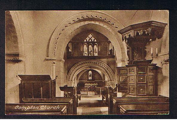 RB 563 - 1931 Postcard -  Interior & Pulpit Close - Up Compton Church Near Guilford Surrey - Surrey