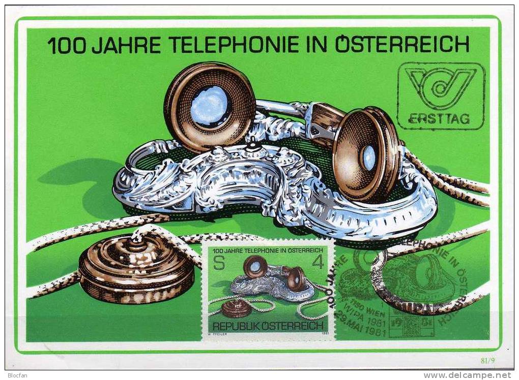 Maximumkarte 100 Jahre Telefon 1981 Österreich 1672 Plus MC9/81a O 16€ Tisch-/ Haus-Telefon Maxi-card From Austria - Máquinas Franqueo (EMA)