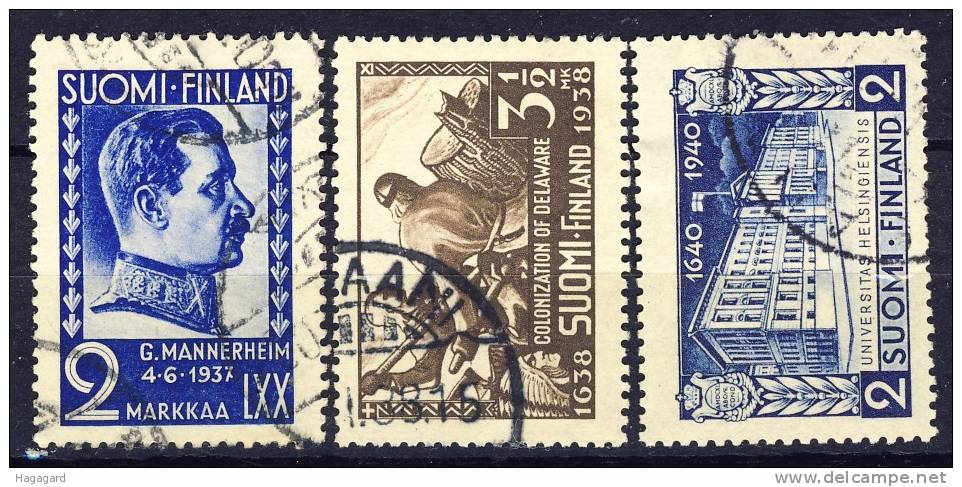 Finland 1937-40. 3 Different. Michel 203+12+27. Cancelled(o) - Usados