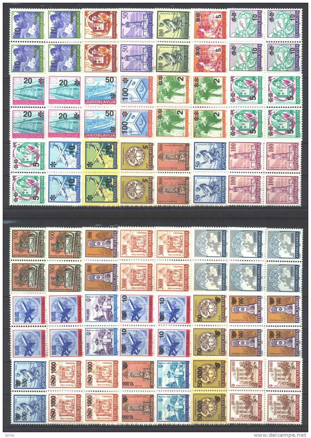 Jugoslawien – Yugoslavia 1991/93 42 Different Definitives In Blocks Of Four MNH, Including Better Perforation Varieties - Verzamelingen & Reeksen