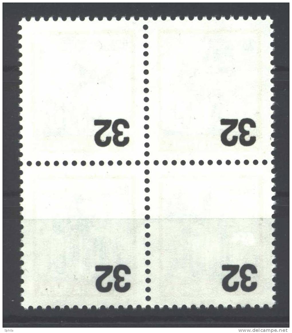 Jugoslawien – Yugoslavia 2004 32 On 0.05 D Monastery Gracanica Inverted Overprint On Gum Side MNH Block Of Four; - Imperforates, Proofs & Errors