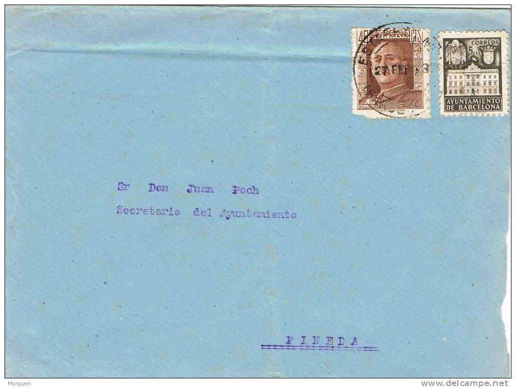 Carta Barcelona 1943. Sello Recargo Exposicion - Barcelona