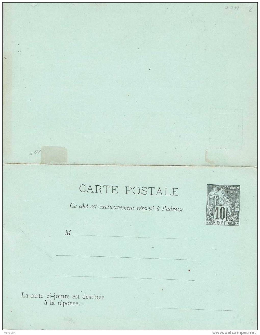 Entero Postal COLONIES Francesas  10+10 C Negro - Alphée Dubois