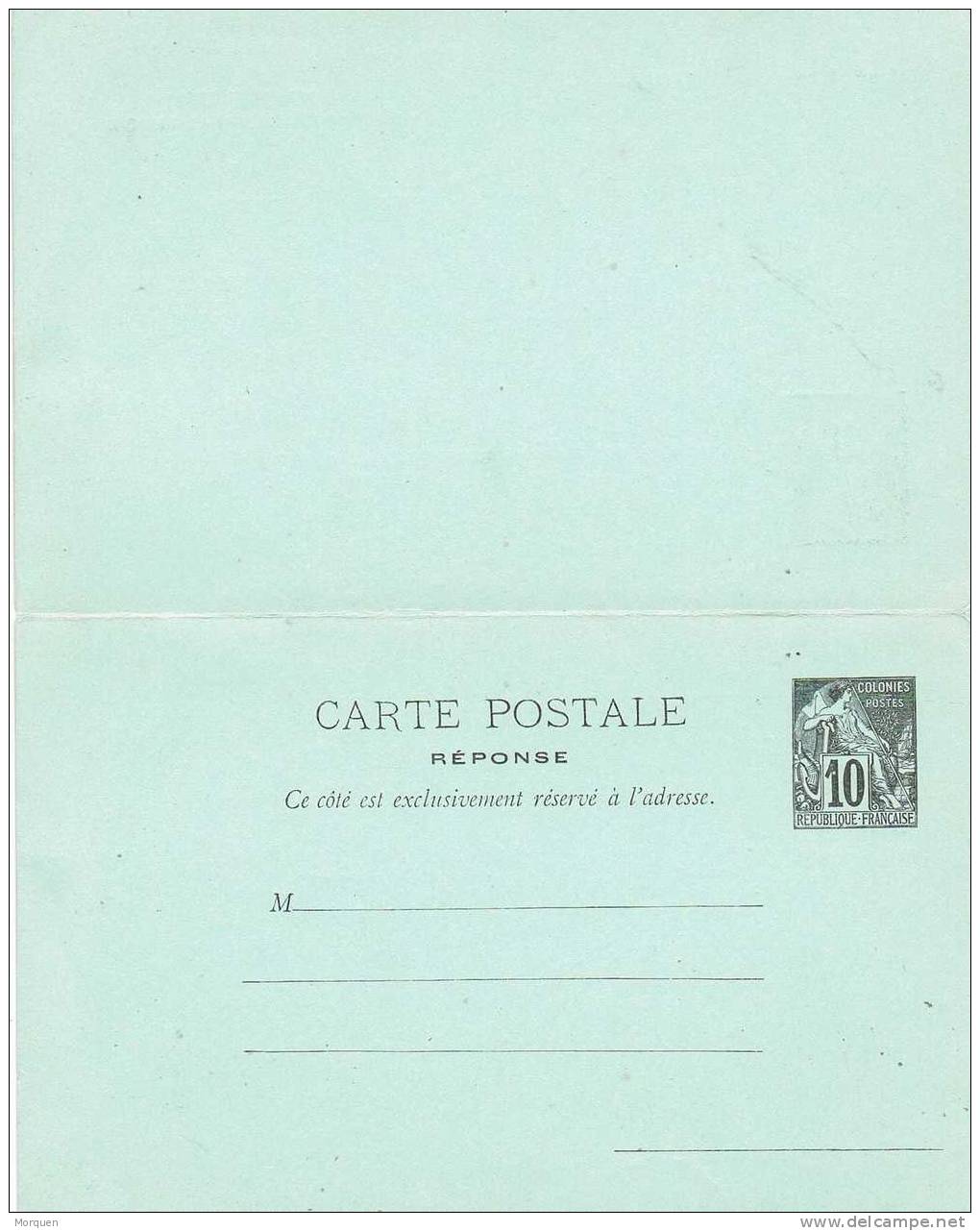 Entero Postal COLONIES Francesas  10+10 C Negro - Alphée Dubois