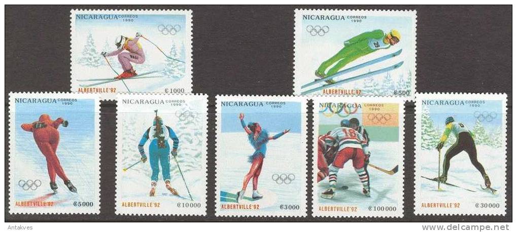 Nicaragua 1990 Winter Oympic Games Albertville-92 Set Of 7 MNH - Winter 1992: Albertville