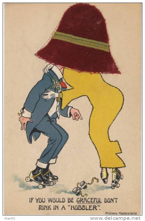 Valentines Co. ´Millinery Masterpieces´, Felt On Postcard Hat Fashion, Roller Skate, Romance, C1910s Vintage Postcard - Fashion