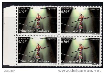 SPANISH ANDORRA  2002 EUROPA CEPT   Block Of 4 MNH - 2002