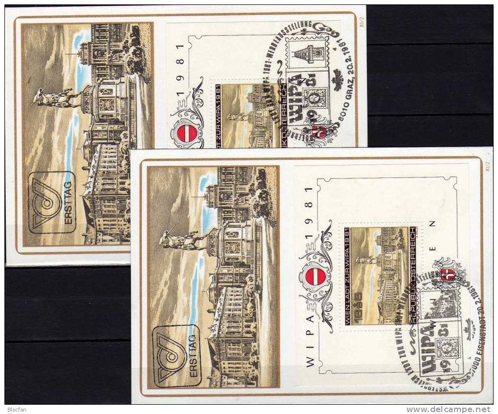 2 Maximumkarten WIPA 1981 Austria 1665 Block 5+ 2xMC2/81 O 32€ Heldenplatz Denkmal Hofburg Wien Maxicard From Austria - Frankeermachines (EMA)